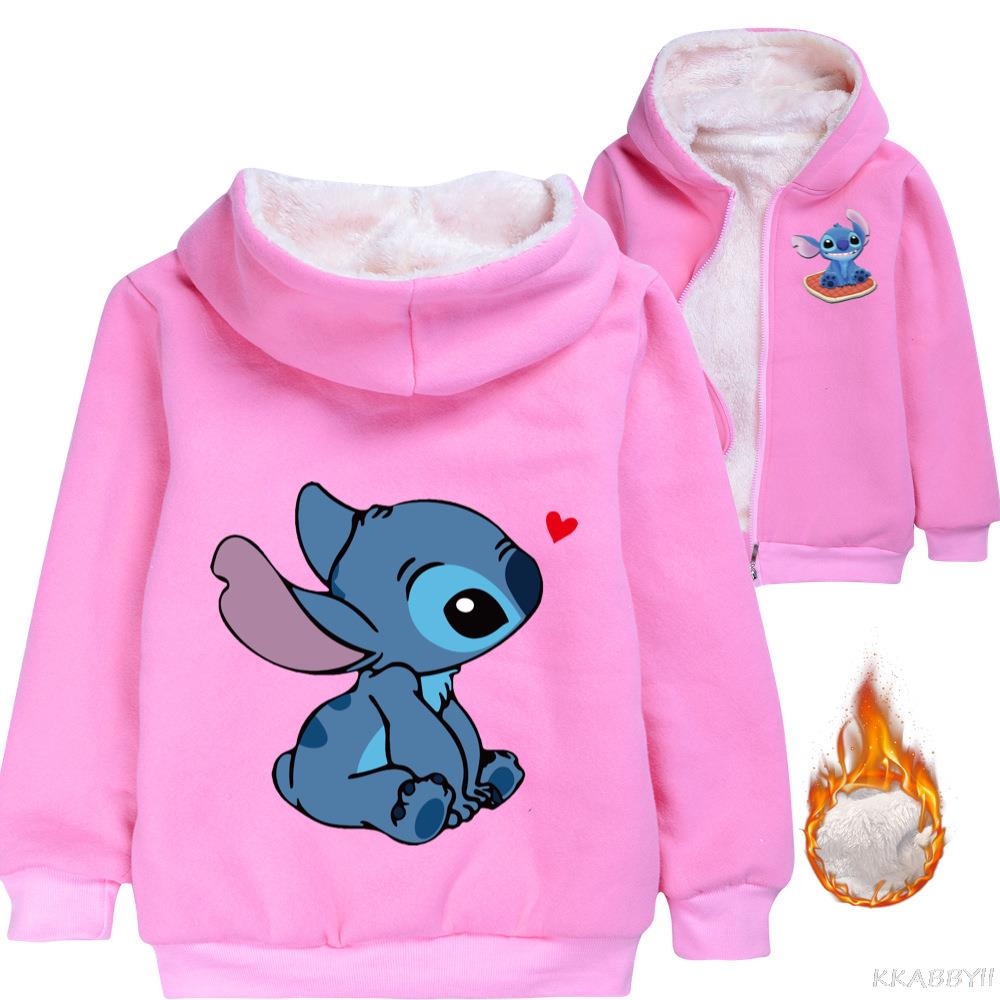 Disney Stitch Kids Coat Winter OutfitFur Hood Thic..
